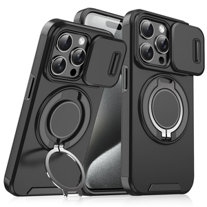 <span class=keywords><strong>Funda</strong></span> Protectora Híbrida <span class=keywords><strong>Resistente</strong></span> 2 en 1 con Protección de Lente de Cámara Deslizante para <span class=keywords><strong>iPhone</strong></span> 16 15 14 Pro Max con Soporte de Anillo - Product Image 1