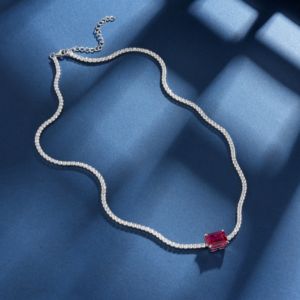 925 Silver Cultured Ruby Necklace Shines at Fashion Parties, Perfect Daily Wear and Birthday Surprise <b>Gift</b> for Girls L - Product Image 3