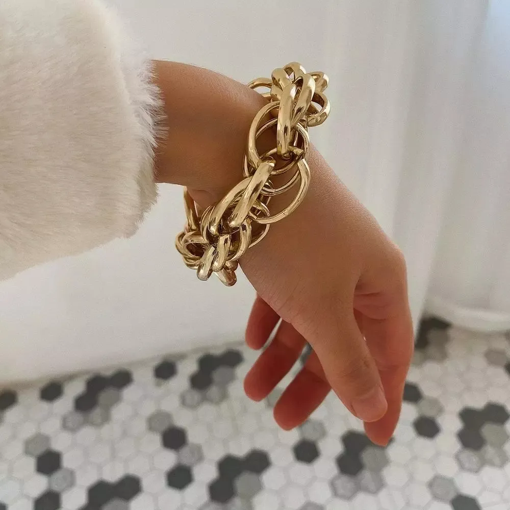 Punk Twisted Chunky Chain Bracelets Fashion Big Thick Iron Link Bracelet Bangles for Women Men Hand Jewelry