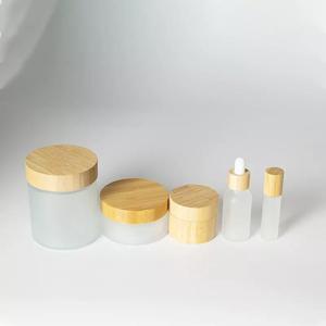 8oz 250ml sang trọng bao bì mỹ phẩm chăm sóc da đặt lọ kem thủy tinh với nắp tre Chai xịt bơm tre - Product Image 4