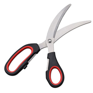 Stainless Steel <b>Kitchen</b> <b>Scissors</b> Elbow Shape Black Red Handle For Meat Fish Bone Cutting Home Use - Product Image 1