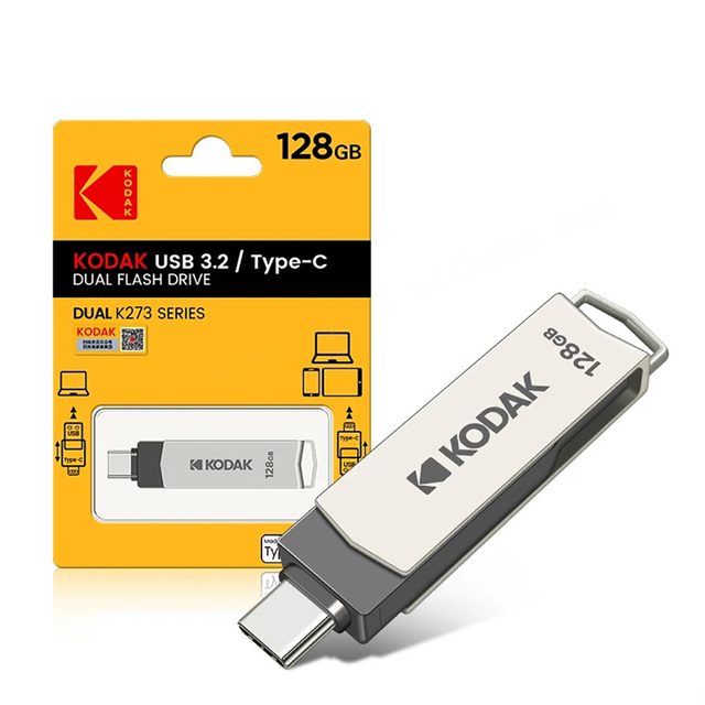 100% Original KODAK USB3.2 Pendrive K273 2 in 1 OTG Type C USB Flash Drive 128 Gb for Mobile Phone