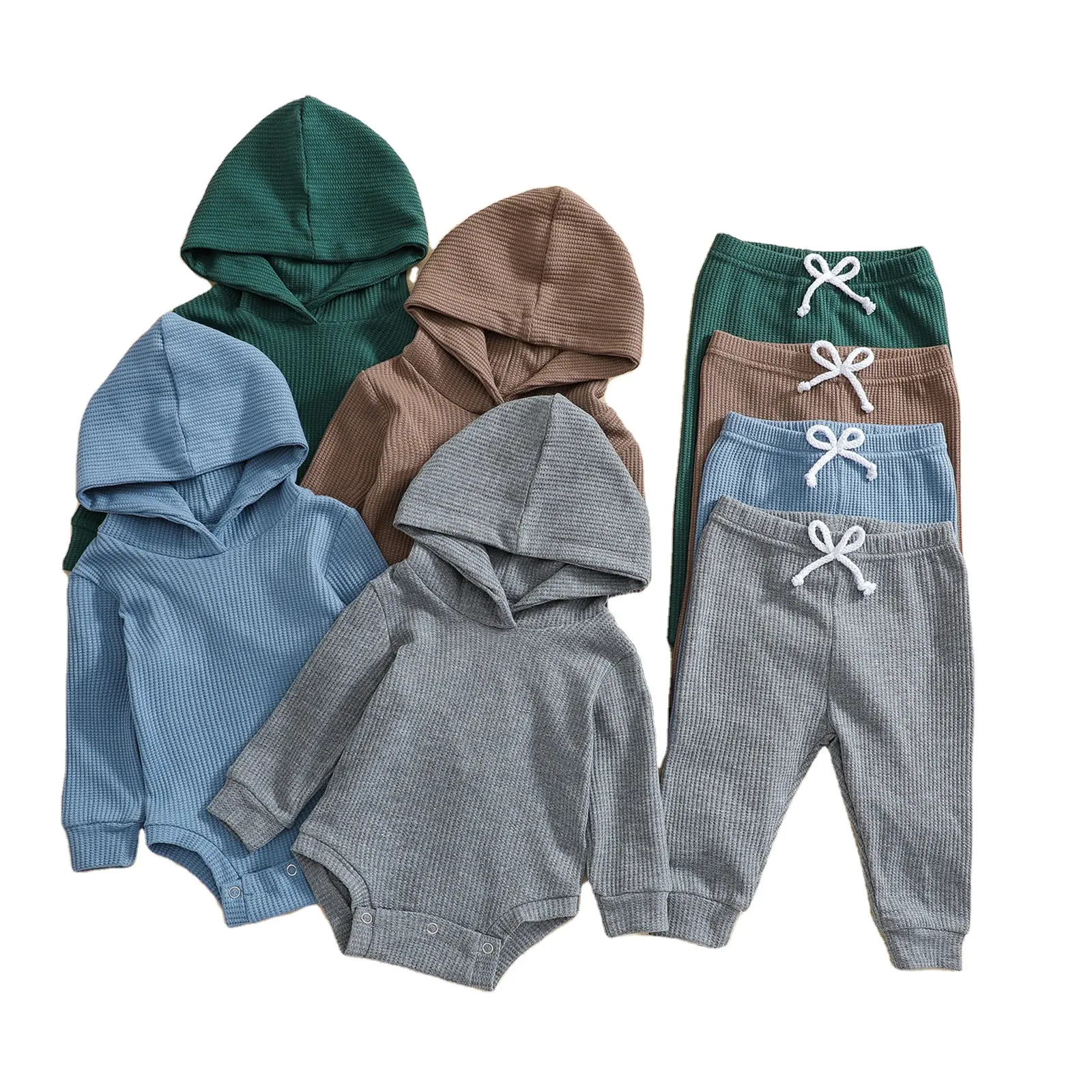 Mameluco sólido con capucha para bebés de otoño europeo/americano, conjunto sólido de mono y Pantalones suaves para bebés de 0 a 2 años