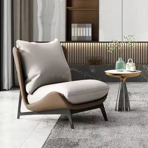 Fauteuil de salon moderne de luxe en cuir et tissu avec cadre en métal, accoudoirs bas, nouveau design, hôtel, salon, canapé individuel paresseux - Product Image 1