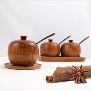 Solid Wood Spice Jars With Lids Set Of 3 <b>Kitchen</b> Condiment Containers For <b>Storage</b> M Size - Product Image 3
