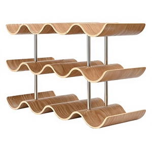 TRUDING Porte-bouteilles moderne pour comptoir, 12 bouteilles, autoportant, 3 niveaux, design ondulé en bois, rangement pour <span class=keywords><strong>vin</strong></span> pour la maison, la cuisine, le bar - Product Image 1