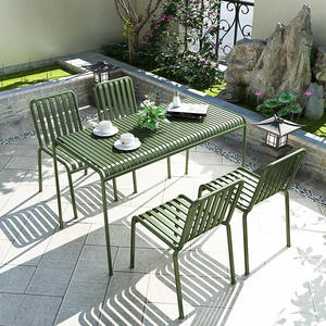 Outdoor Metal <b>Dining</b> Table And Chair <b>Set</b> Rectangular Weather Resistant Contemporary Patio Furniture For 4 People - Product Image 1