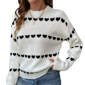 Pullover da donna a girocollo Euro-americano lavorato a maglia con motivo a cuore rosso nero - Product Image 5