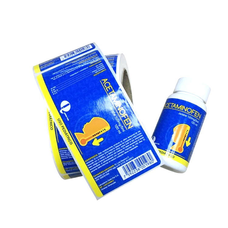 Custom Adhesive BOPP Pet Chemical Supplement Medicine Pill Roll Bottle Label Sticker