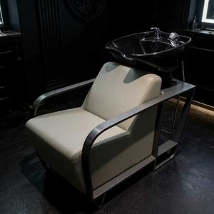 Elegante Lavacabezas Gris para Salón con Tazón de Cerámica Negro, Equipo de Lavado de Cabello de Grado Comercial para Salón de Belleza - Product Image 1