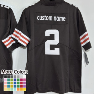 Jersey Sepak Bola Amerika Gaya Cleveland Browns Kustom Berkualitas Tinggi Jahitan Rapi # 2 # 4 # 13 # 24 # 95 Nomor Nama Seragam Olahraga Poliester - Product Image 3