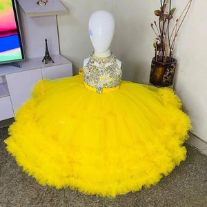 Abiti da compleanno gialli per bambine, personalizzati con collo alto e perline, per damigelle d'onore, feste di matrimonio e balli di fine anno - Product Image 4