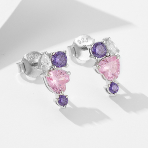 Nuovo gioiello di lusso in 925 Sterling gioielli in <span class=keywords><strong>argento</strong></span> all'ingrosso a forma di cuore <span class=keywords><strong>rosa</strong></span> zircone colorato pietre preziose <span class=keywords><strong>orecchini</strong></span> per le donne - Product Image 4