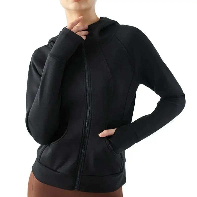 Новая повседневная женская спортивная куртка на молнии с капюшоном, теплая спортивная одежда, куртка для бега с полной молнией и толстовкой
