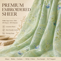 Tissu transparent brodé de qualité supérieure, 60% rayonne, 40% polyester, voile brodé floral pour abaya