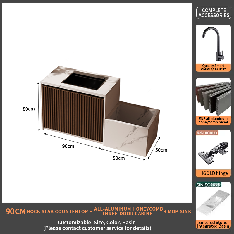 90Rock Slab Countertop + Triple Door Cabinet+Mop Sink