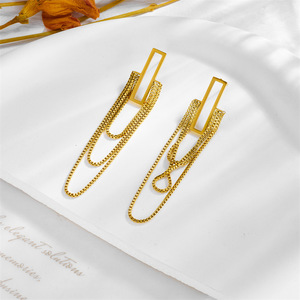 Geometric Long Drop Earrings Gold Plated Titanium Steel Multi Layer Chain Tassel Party Fashion Jewelry - Product Image 2