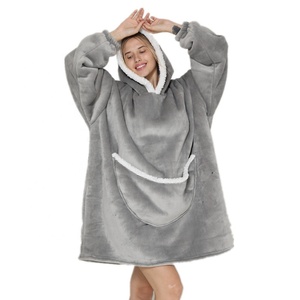 Michley Winter With Hooded Sleep Logo personnalisé Wearable BBlue Fleece Puffy Glow Flanelle avec impression en relief Homewear unisexe - Product Image 4