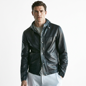 Classic Biker Style Men's Genuine Black <b>Leather</b> Hooded Winter Men's Fashion <b>Leather</b> <b>Jackets</b> - Product Image 1