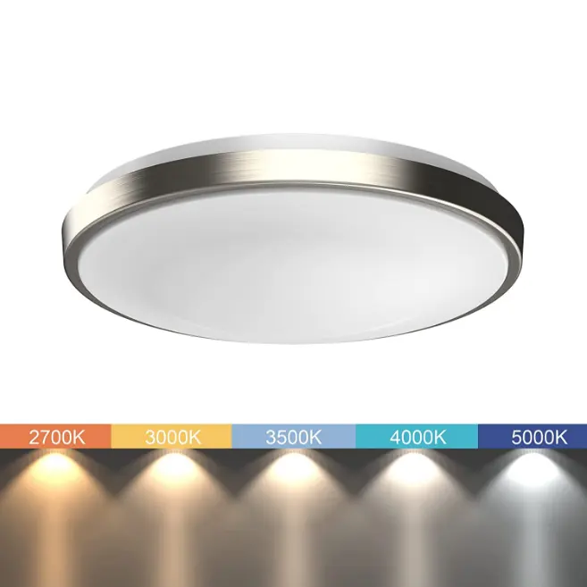 Etl Listed 5cct Led Flush Mount Plafondlamp Geborsteld Nikkel 11 ''Vochtige Nominale Dunne Plafondlamp Voor Keuken, Slaapkamer