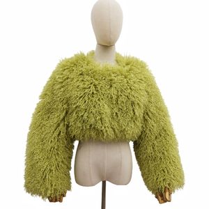 Nuovi Cappotti Invernali alla Moda Eco-Friendly in Pelliccia Sintetica Ultra-Corti, <span class=keywords><strong>Cappotto</strong></span> Mongolo <span class=keywords><strong>Senza</strong></span> <span class=keywords><strong>Collo</strong></span> a Maniche Lunghe, Cappotti Corti in Finta Pelliccia per Donne - Product Image 5
