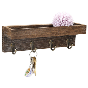 <span class=keywords><strong>Porte</strong></span>-clés mural moderne en bois rustique, organiseur de courrier, étagère flottante à trois niveaux, 4 crochets métalliques, entrée, couloir, chambre, bureau - Product Image 1