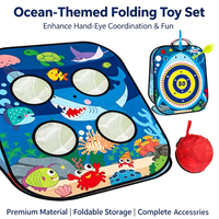 Jeu de lancer de sacs de haricots en plastique pliable 5 en 1, double face, thème animaux marins, avec jeu de Cornhole, cible de fléchettes et jeu de anneaux adhésifs, jouet d'extérieur