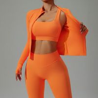 Ensemble de sport respirant Yoke Wholesale pour femme : Cardigan tricoté à séchage rapide pour la course et le yoga, avec ceinture taille haute – Ensemble 2 pièces pour l'hiver