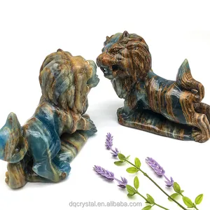 Wholesale Natural Crystal Craft Dreamy Amethyst Lion Carving Blue Onyx Lion Animal Folk Crafts For Decoration