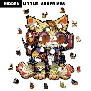 Joli <span class=keywords><strong>puzzle</strong></span> en <span class=keywords><strong>bois</strong></span> durable en forme de <span class=keywords><strong>chat</strong></span> avec lunettes et tirelire intégrée pour enfants et adultes - Product Image 2