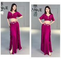 2024 haute qualité nouveau col en v chaud strass danse orientale Performance Costumes ensemble pour les femmes danse du ventre