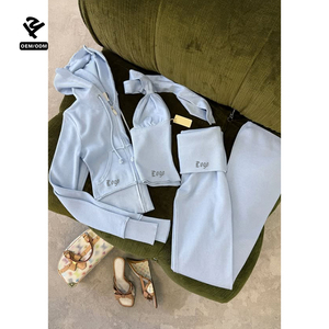 F5650 Ensemble Deux Pièces Slim Sur Mesure Vêtements <span class=keywords><strong>Femme</strong></span> Ensemble Crop Top Survêtement Loungewear de Haute Qualité Ensemble <span class=keywords><strong>Veste</strong></span> à Capuche Zippée et Pantalon - Product Image 6