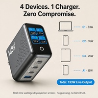 Chargeur GaN3 148W avec affichage numérique intelligent, 4 ports USB-C PD pour ordinateur portable, téléphone, tablette, certifié CE FCC RoHS