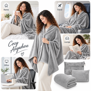 Couverture de voyage en flanelle 2-en-1 avec oreiller intégré, châle pliable à fermeture éclair pour avion, pour hommes et femmes - Product Image 3