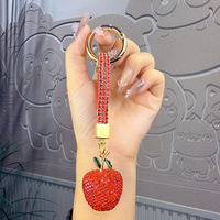 Groothandel Bling Strass Appel Sleutelhanger Kristal Fruit Sleutelhanger Diamant Tas Charme Glitterende Rode Groene Appel Sleutelhangers Met Bandje