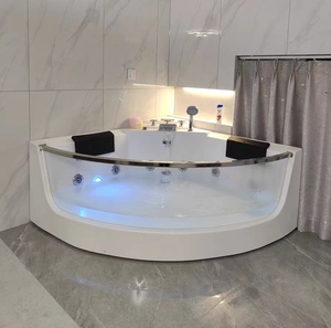 Baignoire d'angle de luxe pour hôtel avec <span class=keywords><strong>jacuzzi</strong></span>, massage, <span class=keywords><strong>spa</strong></span>, lumières LED à bulles, baignoire triangulaire pour 2 personnes - Product Image 4
