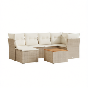 Ensemble de canapés de jardin modulaires en polyrotin beige 6 places, mobilier d'extérieur au design contemporain - Product Image 1