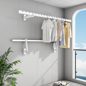 Wall Mounted Foldable Rotatable <b>Clothes</b> Drying <b>Rack</b> Single Bar Windproof For Balcony Bedroom - Product Image 4