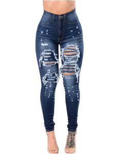 Jean skinny <span class=keywords><strong>taille</strong></span> <span class=keywords><strong>haute</strong></span> tendance pour <span class=keywords><strong>femme</strong></span>, délavé, respirant, déchiré, en denim, style streetwear décontracté pour le quotidien - Product Image 5