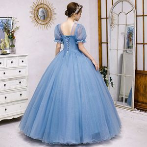 Blue Ball Gown Sweetheart Neckline Chiffon Floral Print Empire Waistline Evening Dress For Solo Performance Arts Exam Hosting - Product Image 4