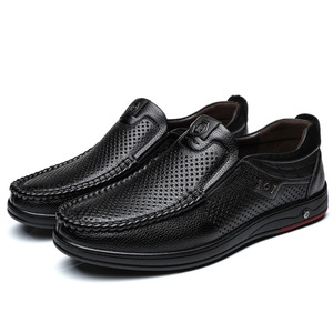 Mocassins en cuir souple ajourés pour hommes, grandes tailles 47 48, respirants, décontractés, à enfiler, talon bas, semelle extérieure en caoutchouc - Product Image 1