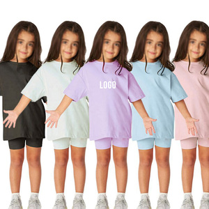 Conjuntos de Camisetas de Manga Corta y Leggings para Niños y Niñas, Pantalones Deportivos, Conjunto de 2 Piezas, Informal, 100% Algodón, Ropa de Verano para Niñas Pequeñas - Product Image 1
