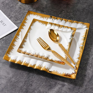 Assiettes en Céramique au Motif Piano Doré Moderne Services de Vaisselle en <span class=keywords><strong>Porcelaine</strong></span> pour Steaks Mariages Fêtes Écoliers Desserts Assiettes Carrées Plats - Product Image 1