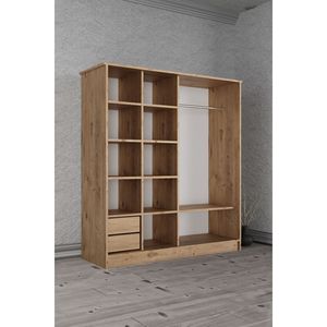 Armoire coulissante moderne Zambak à 2 portes pour petites chambres, placard autoportant avec tiroirs et étagères pour le rangement domestique - Product Image 5