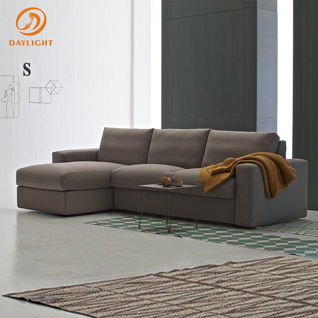 Modern Minimalist Space-Saving Sectional Sofa with Low Profile Base, Premium Textured Fabric Upholstered Living Room Furniture
