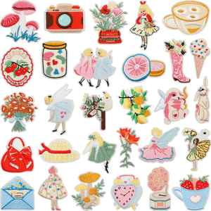 Patchs brodés pour enfants, motifs de dessins animés, de fée fleurie, de lapin, de fraise et de tasse à thé, pour la décoration de vêtements - Product Image 1