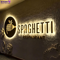 Signalétique LED dorée personnalisée de luxe, lettres lumineuses en acier inoxydable pour restaurant, café, bar, hôtel, affichage mural