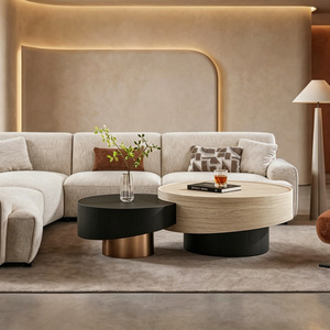 Modern Minimalist Wooden Panel Coffee <strong>Table</strong> Set Large Small Circle <strong>Nesting</strong> Living Room High-end Latest Designer Center <strong>Table</strong> - Product Image 4