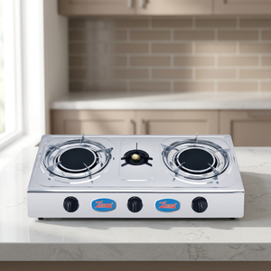 Estufa de gas de acero inoxidable de 3 quemadores con quemador infrarrojo, control por perilla, encendido piezoeléctrico, de sobremesa, para el hogar. - Product Image 2