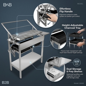 Grille de <span class=keywords><strong>barbecue</strong></span> inclinable HDT01 pour charbon de bois, plaque de cuisson réglable, accessoires de <span class=keywords><strong>barbecue</strong></span>, plaque de cuisson extérieure - Product Image 3